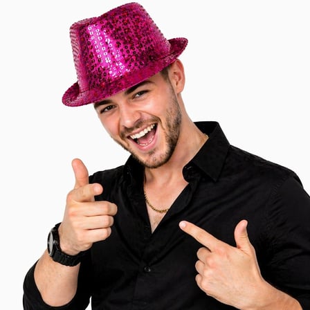 Mey İthalat Fuşya Pembe Payetli Disco Parti Şapkası Yetişkin Işıltılı Fötr Model