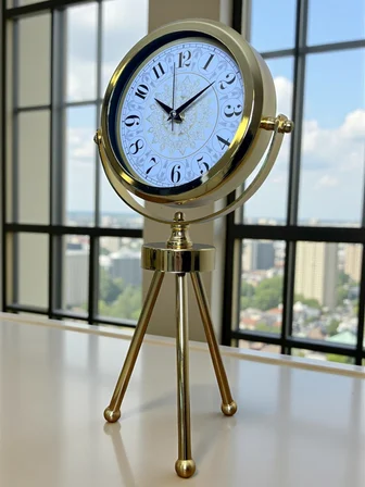 Gold Royal Motifli Üç Ayaklı Metal Masa Saati