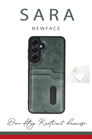 Samsung Galaxy A55 5G Kılıf Sara Kartvizitli Deri Kılıf - Siyah