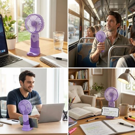 B 3 Kademeli Masaüstü ve El Fanı – Telefon Tutuculu, 3 Farklı Değiştirilebilir Halka Tasarımlı Mini Fan  MZL37A