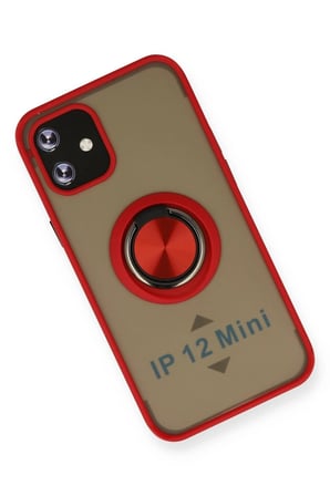 Mey İthalat  iPhone 12 Kılıf Montreal Yüzüklü Silikon Kapak - Kırmızı