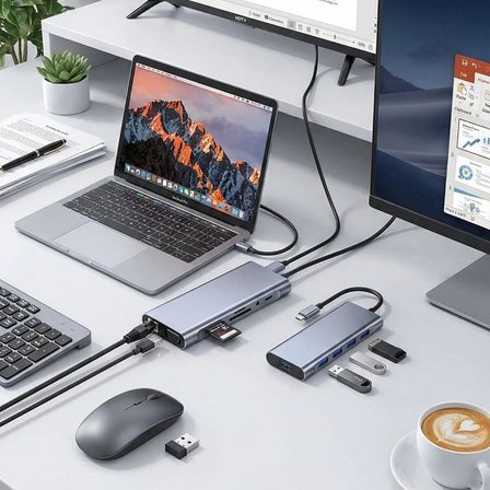B 8in1 Type-C Çoklayıcı Hub HDMI 4K USB 3.0 SD TF Kart RJ45 Ethernet Dönüştürücü Adaptör