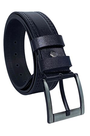 4.5 cm Spor %100 Hakiki Manda Derisi Lüks Kemer Siyah Dikiş Desenli