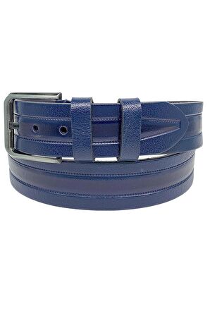 4.5 cm Spor %100 Hakiki Manda Derisi Lüks Kemer Lacivert Desenli