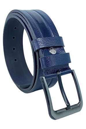 4.5 cm Spor %100 Hakiki Manda Derisi Lüks Kemer Lacivert Desenli