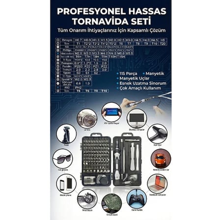 115 Parça Manyetik Uçlu Hassas Tornavida Seti