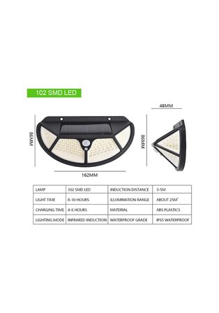 Marsilyan Solar Bahçe Lambası 102 LED Hareket Sensörlü Beyaz IP65