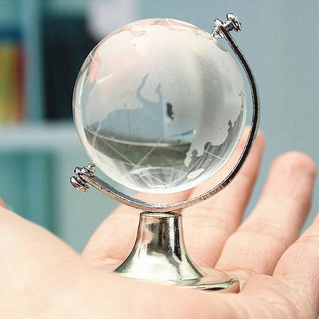 Kristal Büyük Boy Cam Dünya Küresi - Gümüş ve Altın Renkli Ayaklı - Dekoratif Obje