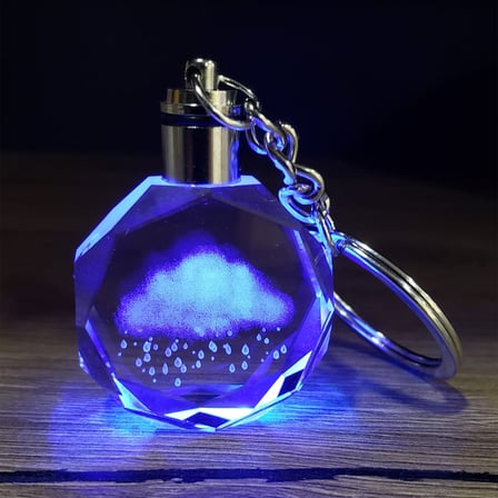 Marsilyan Yağmur Bulutu Tasarımlı Renk Değiştiren Işıklı Kristal Anahtarlık 7.5 cm