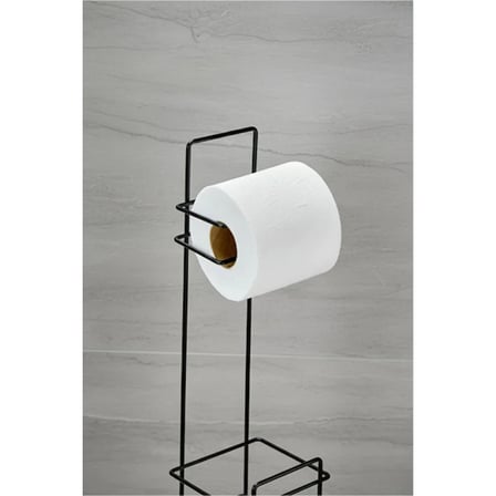 Marsilyan Siyah Metal Ayaklı Tuvalet Kağıtlığı Yedek Rulo Hazneli