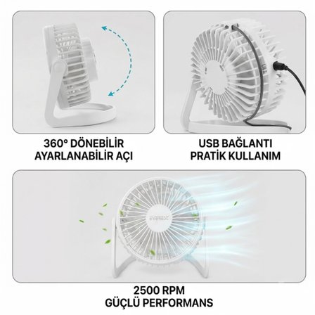 Masaüstü Mini USB Fan - PVC Gövdeli - 360° Ayarlanabilir