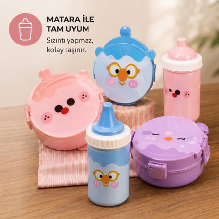 Beslenme ve Yemek Seti - Sızdırmaz Mataralı - 3 Bölmeli Kap