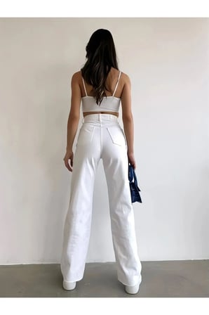 Jeannine Kadın Jeans Beyaz Yüksek Bel Palazzo Salaş Bol Paça Denim Kot Pantolon Beekeplzbyz-01