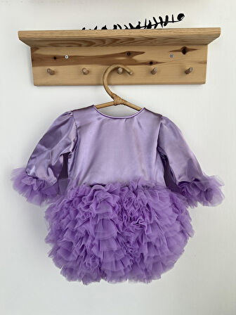 Kız Bebek Çocuk Elbise Uzun Kollu Tüllü Tütü Özel Gün Parti Doğum Günü Prenses Saten Abiye Elbise