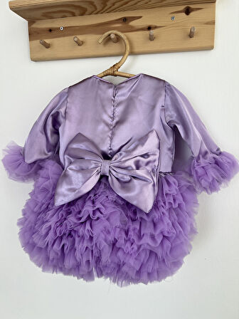 Kız Bebek Çocuk Elbise Uzun Kollu Tüllü Tütü Özel Gün Parti Doğum Günü Prenses Saten Abiye Elbise