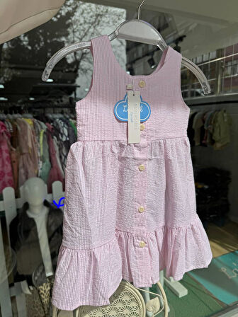 Laciel Paris %100 Pamuklu Pembe Çizgi Desenli Kolsuz Fullpat Elbise 