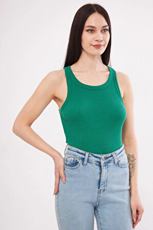 Yeşil Kadın Fitilli Kaşkorse Halter yaka Atlet