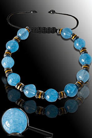 Sertifikalı Rose Hematit - Mavi Akik Taşı Bileklik - Ayarlamalı