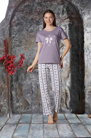 Lukitus Kısa Kol Pijama Takımı Pamuklu Sıfır Yaka Pijama Takımı