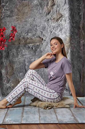 Lukitus Kısa Kol Pijama Takımı Pamuklu Sıfır Yaka Pijama Takımı