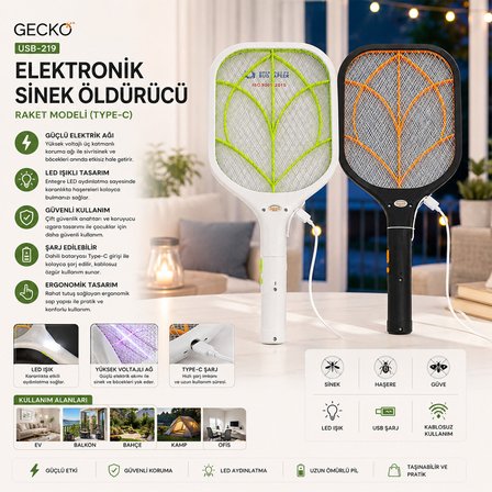USB-219 RAKET MODELİ TYPE-C ELEKTRONİK SİNEK ÖLDÜRÜCÜ CIZ MAKİNE TGB-8097A (4887) -MİRAYLİFE