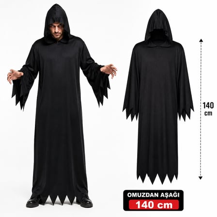 Yetişkin Siyah Kapüşonlu Cellat Hayalet Kostümü 140 cm (4887) -MİRAYLİFE