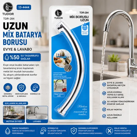 KUĞU EVYE - LAVABO UZUN MİX BATARYA BORUSU KROM KAPLAMA - VAKUMLU - SÜZGEÇLİ UÇ (4887) -MİRAYLİFE
