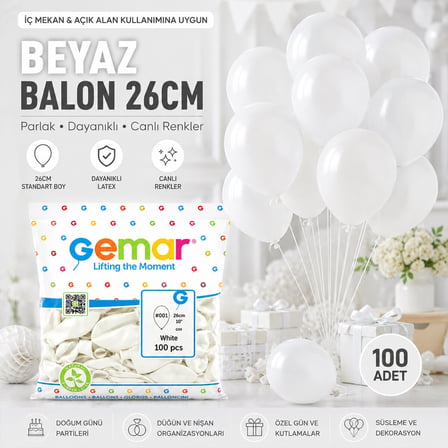 İÇ MEKAN - BEYAZ BALON 10 INC - 26CM - 100PCS (4887) -MİRAYLİFE