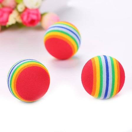 3lü Gökkuşağı Sünger Kedi Köpek Çiğneme Oyun Topu 4,2 cm (4887) -MİRAYLİFE