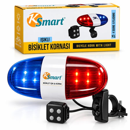 BİSİKLET KORNASI - ZİL IŞIKLI 2XAA PİL POLİS - SİREN 4 FONKSİYON K-1220 (5492) -MİRAYLİFE