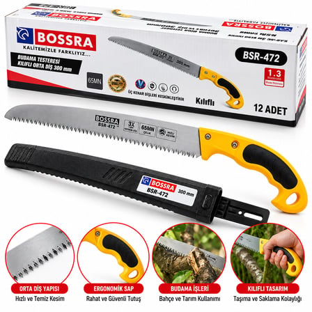 12 ADET PLASTİK SAPLI KILIFLI ORTA DİŞ BUDAMA TESTERESİ 300MM (5492) -MİRAYLİFE