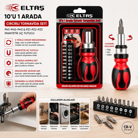 10IN1 SİLİKON SAP - CR-V CIRCIRLI TORNAVİDA BİTS SETİ PH1-PH2-PH-3 - PZ1-PZ2-PZ3 MANYETİK UÇ TUTUCU (4887) -MİRAYLİFE