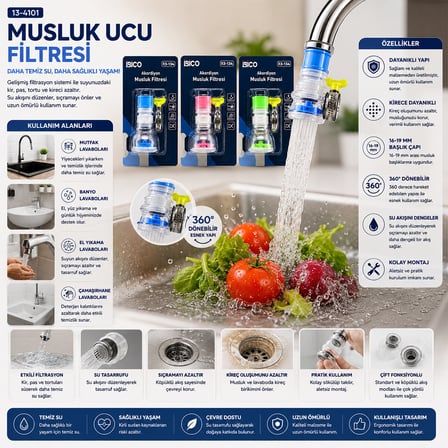 12 ADET MUSLUK UCU FİLTRESİ 2 KATMANLI - TAŞLI - PERVANELİ 360° 16-19MM TÜM MUSLUKLARA (4887) -MİRAYLİFE