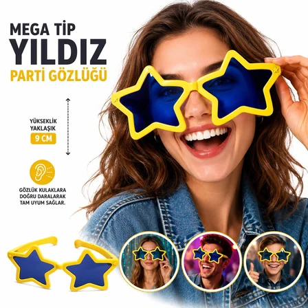 Mega Tip Yıldız Parti Gözlüğü Sarı Renk (4887) -MİRAYLİFE