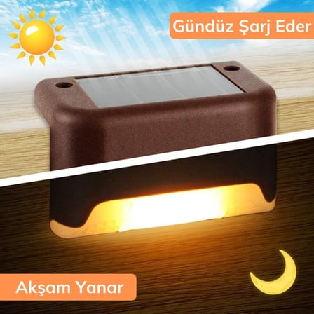 Solar Güneş Enerjili Şarj Edilen Köşebent Merdiven Veranda Bahçe Yolu Led Lamba Işık 4 Adet (4887) -MİRAYLİFE