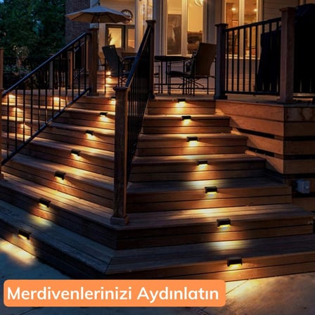 Solar Güneş Enerjili Şarj Edilen Köşebent Merdiven Veranda Bahçe Yolu Led Lamba Işık 4 Adet (4887) -MİRAYLİFE