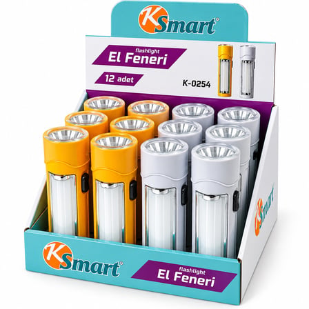 12 ADET 2İN1 PİLLİ EL FENERİ RENKLİ PLASTİK K-0254 (4887) -MİRAYLİFE