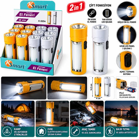 12 ADET 2İN1 PİLLİ EL FENERİ RENKLİ PLASTİK K-0254 (4887) -MİRAYLİFE