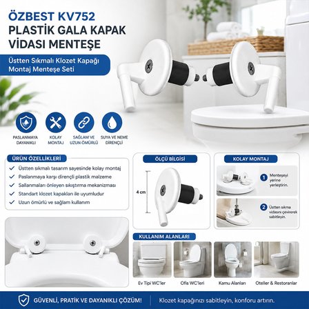2PCS ÜSTTEN SIKMALI PLASTİK KLOZET KAPAK MENTEŞESİ VİDASI (4887) -MİRAYLİFE