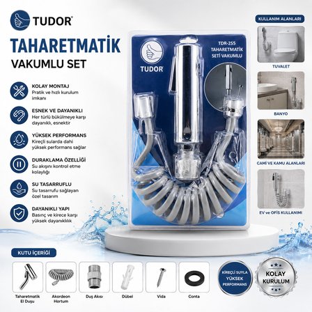 KROM TAHARATMATİK SETİ TAHARATMETİK EL DUŞU- HORTUM - MAFSAL VAKUMLU SET (4887) -MİRAYLİFE