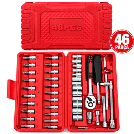 46 PARÇA LOKMA SETİ 1/4 INC BİT - 6GEN SOKET - CIRCIR KOLU - UZATMA-KAYDIRMA ÇUBUKLARI PLS.KUTULU (5492) -MİRAYLİFE