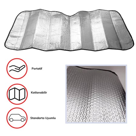Araba Ön Cam Güneşliği Oto Metalize Alüminyum Katlanabilir Güneşten Koruyucu Perde Güneşlik 130x60cm (4887) -MİRAYLİFE