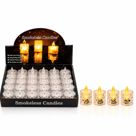 24 ADET KÜÇÜK BOY PİLLİ KRİSTAL MİKA LED MUM ÇAP : 3.8CM YÜKSEKLİK : 4.8CM İ10-017 (4887) -MİRAYLİFE