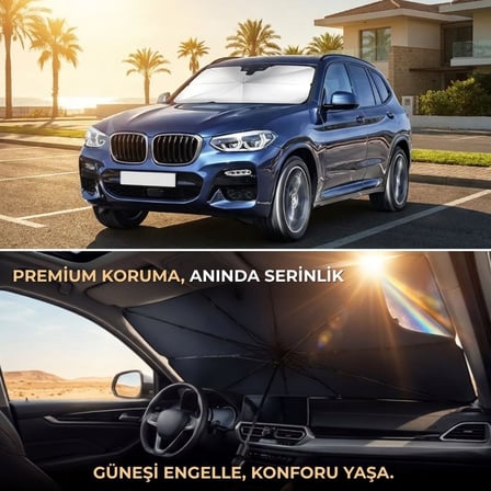 Premium Katlanabilir Araç Ön Cam Güneşliği – Şemsiye Tipi Oto Güneşlik, UV Korumalı Isı Yalıtımlı Ön Cam Gölgelik (4887) -MİRAYLİFE