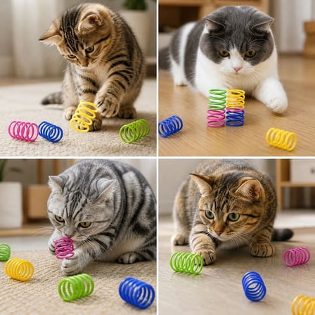 4&amp;#39;lü Renkli Spiral Yay Kedi Oyuncağı, Esnek ve Hareketli Eğlenceli Kedi Oyun Seti (4887) -MİRAYLİFE