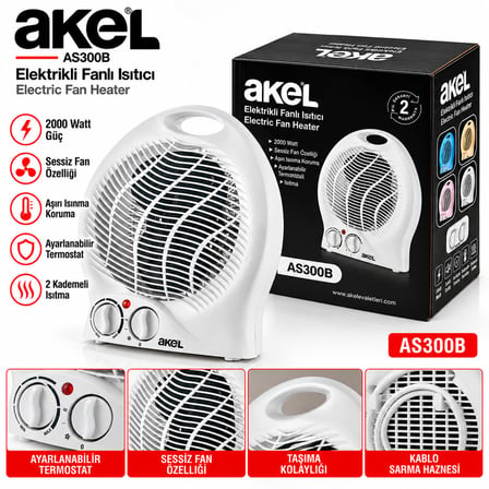 SICAK - SOĞUK ELEKTRİKLİ FANLI ISITICI 2 KADEME HIZ AYAR HIZLI ISITMA - SESSİZ FAN 2000W AS-300B (5492) -MİRAYLİFE