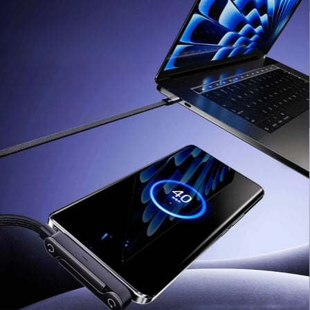240W Hızlı Şarj Destekli Katlanabilir Telefon Standlı Örgülü Type-C to Type-C Şarj Kablosu (4887) -MİRAYLİFE