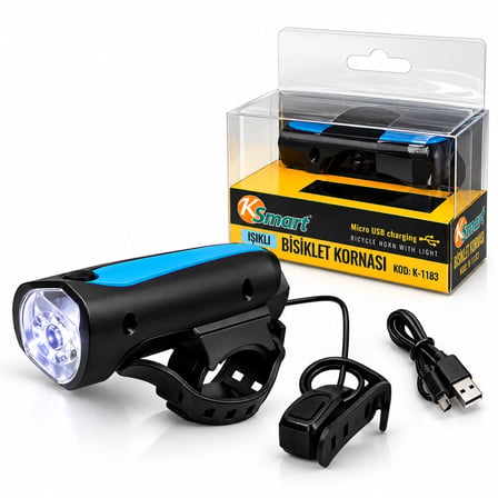 2IN1 BİSİKLET KORNASI - BİSİKLET FENER IŞIK USB - TYPE-C ŞARJLI K-1183 (5492) -MİRAYLİFE