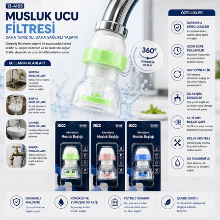 12 ADET MUSLUK UCU FİLTRESİ AKORDİYON - PERVANELİ 360° 16-19MM TÜM MUSLUKLARA UYUM KİREÇLENME YAPMAZ (4887) -MİRAYLİFE