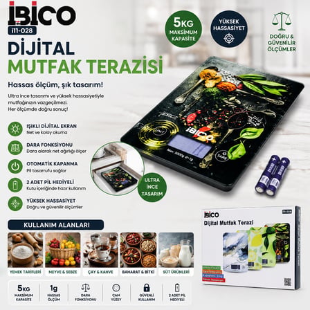 CAM MUTFAK TARTISI TERAZİ LCD EKRAN 5KG/1GR PİLLİ GR/OZ/ML/IB ÖLÇÜM İ11-028 (4887) -MİRAYLİFE